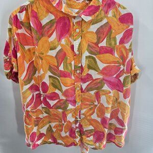 Time And Tru White Tropical Linen/Lyocell Button Down Size XL 16-18